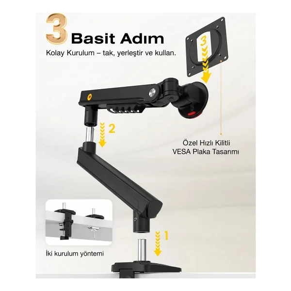 NB ERGONOMIC North Bayou A5 17''-32'' Tek kol 2-9 KG Vesa Uyumlu Monitör Standı - Görsel 4
