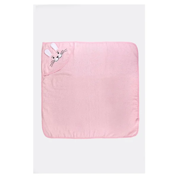 %100 Pamuk Yenidoğan Bebek Kundak Nakışlı Banyo Havlusu Pembe - 0 - 1 Ay - Renkli - Görsel 4