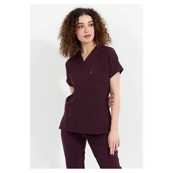 Happiness Spaniard - Likralı Doktor Hemşire Forma Takımı Scrubs Üniforma Cerrahi Takım (Kadın), Mürdüm - Görsel 8