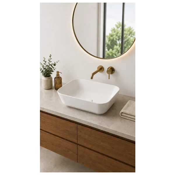 VitrA Geo Dikdörtgen 60x39 cm Armatür Deliksiz Çanak Lavabo - Görsel 2