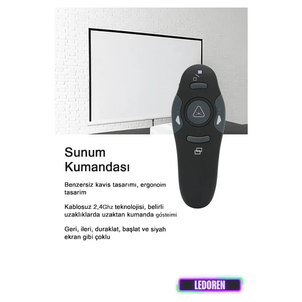 L'edoren Kablosuz Lazer Sunum Kalemi , Sunum Kumandası , Laser Powerpoint 15 Metre Çekim - Görsel 3