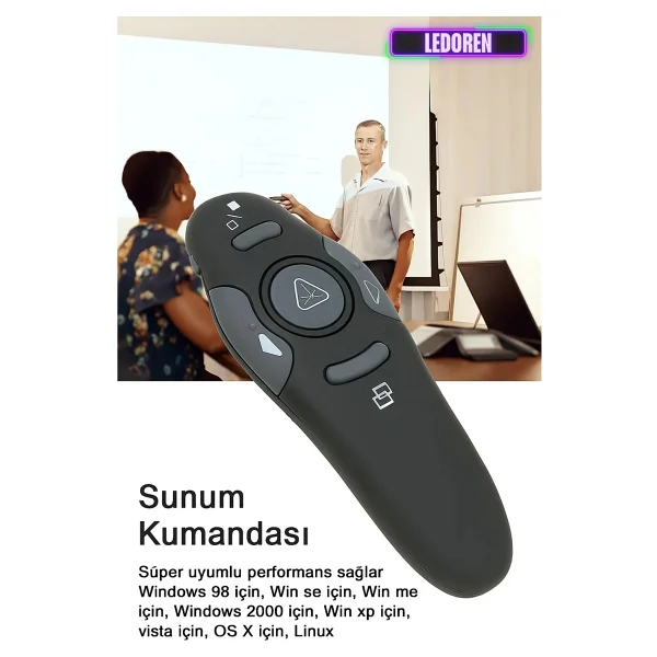L'edoren Kablosuz Lazer Sunum Kalemi , Sunum Kumandası , Laser Powerpoint 15 Metre Çekim - Görsel 4