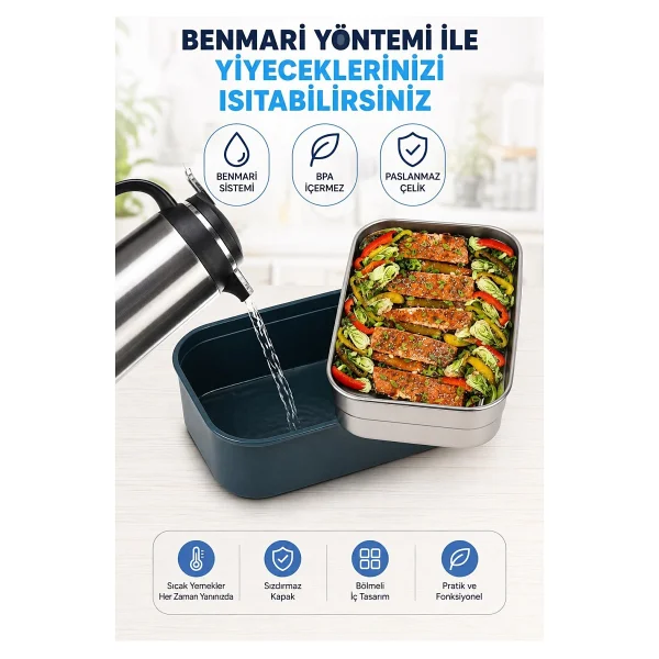 Vagonlife XC-494 Pembe Çelik Lunch Box 1600 ml - Görsel 4