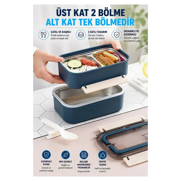 Vagonlife XC-494 Pembe Çelik Lunch Box 1600 ml - Görsel 5