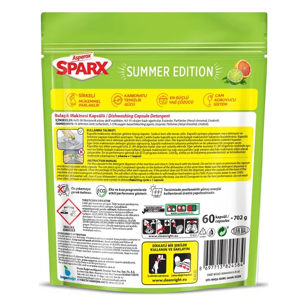 Asperox Sparx Summer Edition Tropikal Bulaşık Makinesi Tableti 60'lı - Görsel 2