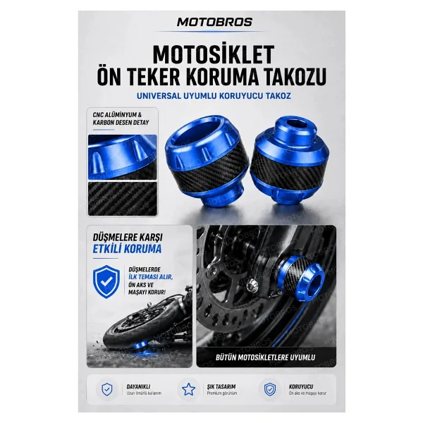 Motobros Motosiklet Aks Koruma Takozu Üniversal Motosiklet Ön Teker Takozu - MAVİ RENK - 2 Adet - Görsel 4