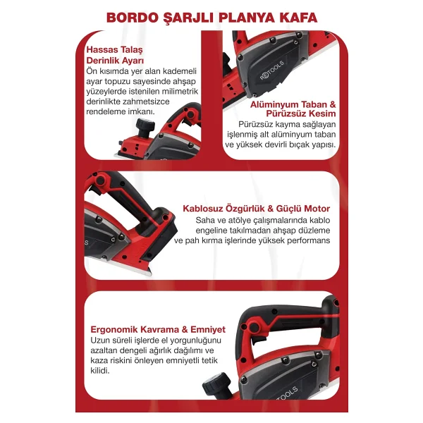 Retools Bordo Şarjlı Planya Kafa - Görsel 3