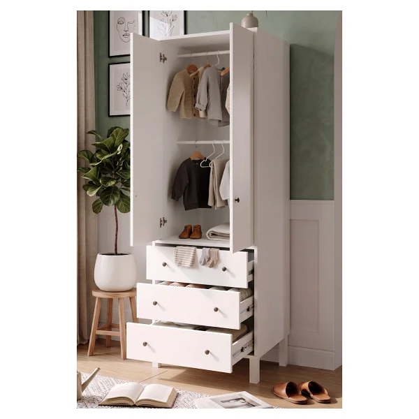 Robin Home Lena Bebek Çocuk Odası Takımı 3 Çekmece Şifonyer Gardrop Gardırop Beyaz - Görsel 5