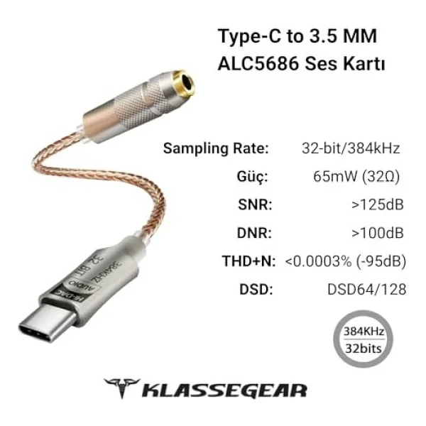 KlasseGear ALC5686 Type-C to Aux Dönüştürücü - Görsel 3