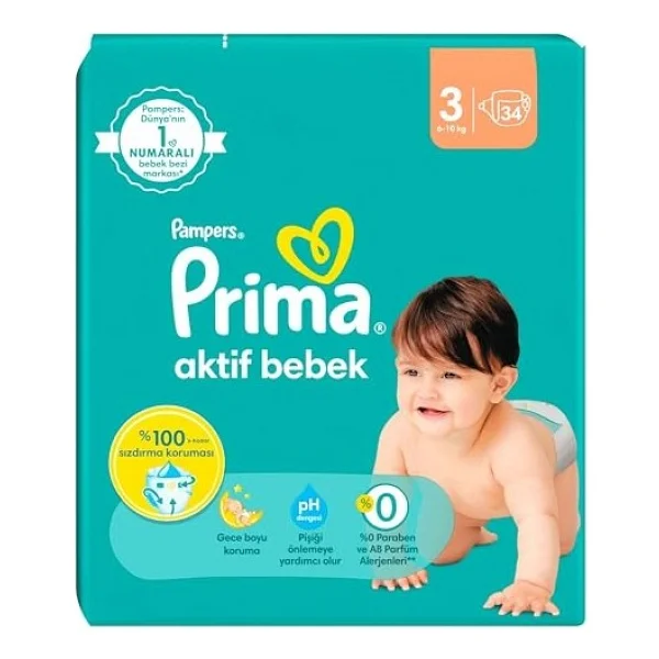 Prima Aktif 3 Numara Midi 34'lü Bebek Bezi - Görsel 3