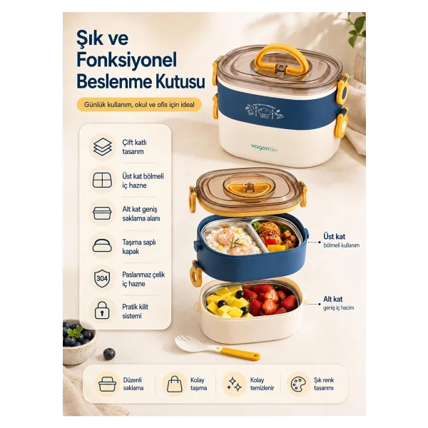 Vagonlife BL50251-2 Lacivert Çelik Lunch Box - Görsel 2