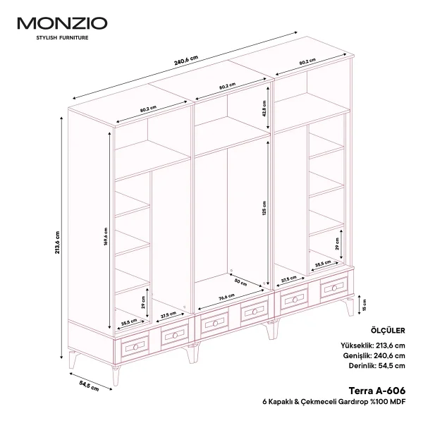 Monzio Terra 6 Kapaklı Gardırop - Görsel 4