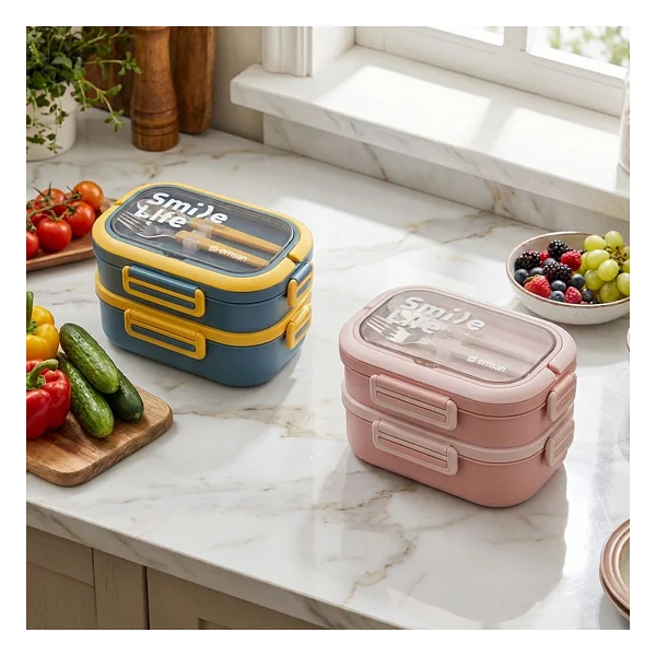 Emsan Smile Life Mavi 2 Katlı Çelik Lunch Box - Görsel 8
