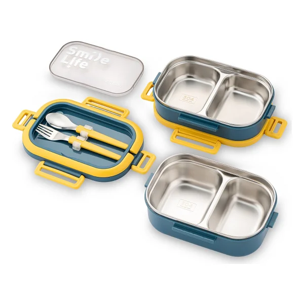 Emsan Smile Life Mavi 2 Katlı Çelik Lunch Box - Görsel 4