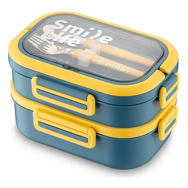 Emsan Smile Life Mavi 2 Katlı Çelik Lunch Box - Görsel 6
