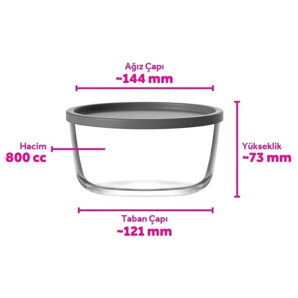 Lav Round 800 ml Cam Saklama Kabı - Görsel 4