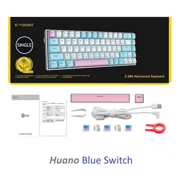 E-Yooso Z-686 Blue Switch Mekanik Oyuncu Klavyesi - Görsel 6