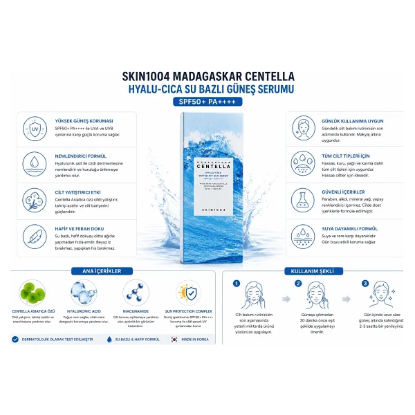 Skin1004 Madagascar Centella Hyalu Cica Water-Fit 50 ml 50 Faktör Güneş Serumu - Görsel 4
