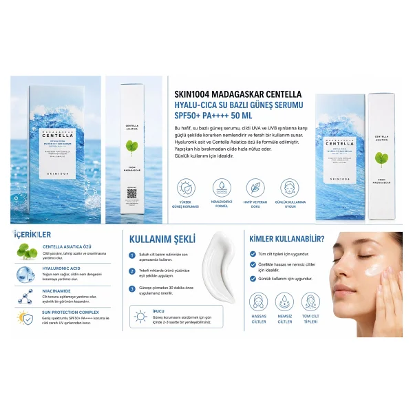 Skin1004 Madagascar Centella Hyalu Cica Water-Fit 50 ml 50 Faktör Güneş Serumu - Görsel 6