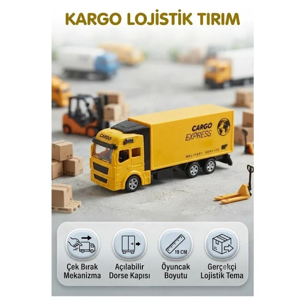 Kargo Lojistik Temalı Çek Bırak Dorse Kapısı Açılabilir Oyuncak Tır - Görsel 6