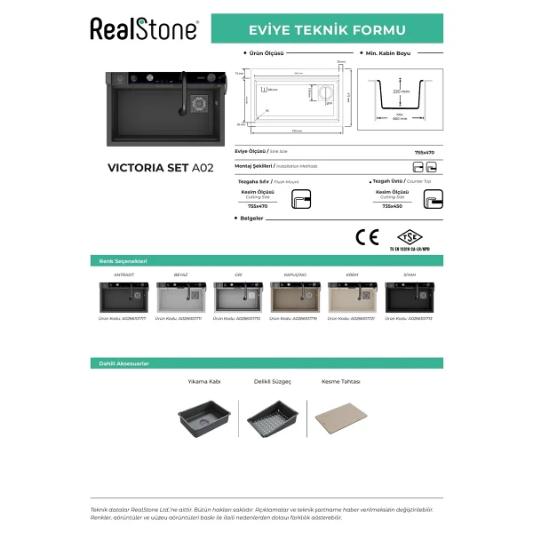 RealStone Victoria Granit Kapuçino Akıllı Eviye - Görsel 8