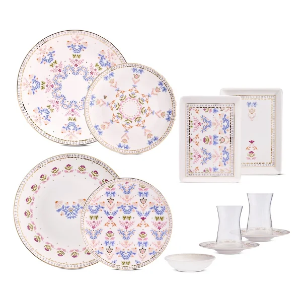Aryıldız Ivy Blue-Pink 32 Parça 6 Kişilik Kahvaltı Takımı - Görsel 6