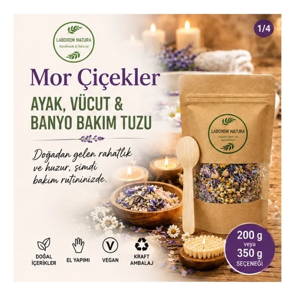 Laborem Natura Natura Mor Çiçekler Çok Amaçlı Banyo, Ayak ve Vücut Tuzu Mineralli Rahatlatıcı Bakım Tuzu 200 gr - Görsel 6