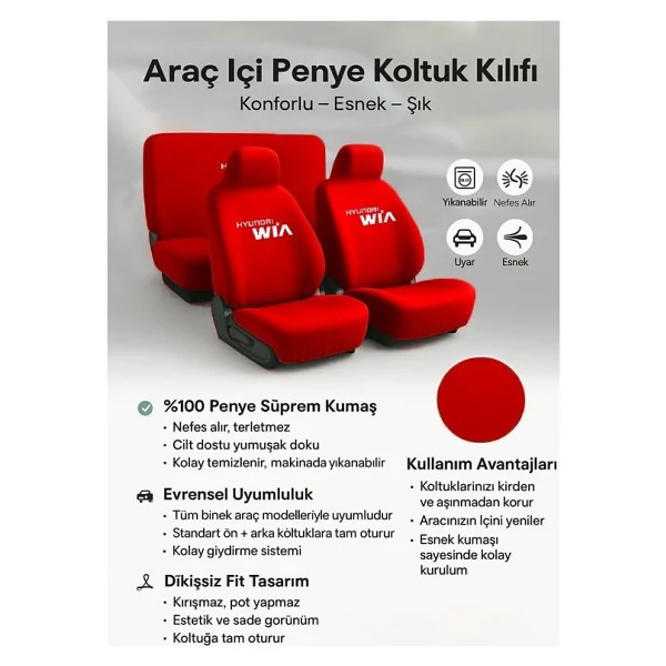 Konfor ve uyumu bir araya getiren Hyundai Getz ile uyumlu oto koltuk kilifi size ozel Kırmızı - Görsel 4