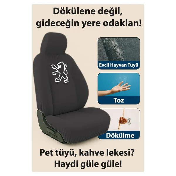 Terletmeyen kumas ve birebir uyum sunan 206 ile uyumlu oto koltuk kilifi simdi burada Siyah - Görsel 7