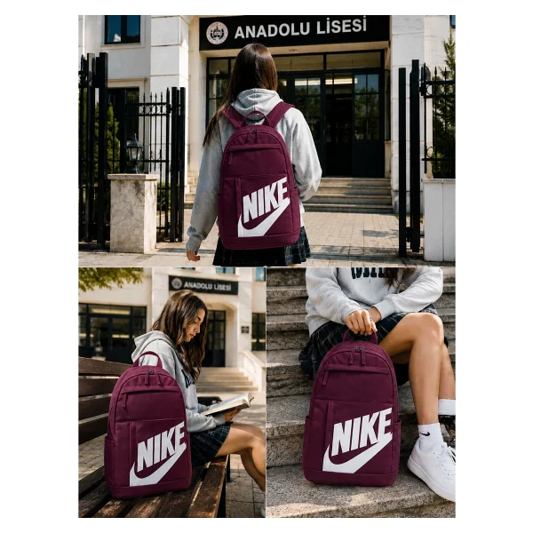Sportive Nıke Unisex Spor Okul Günlük Sırt Çantası 21 Litre 4 Gözlü - Mürdüm - Görsel 5