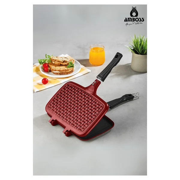 Amboss Vento Döküm Ocak Üstü El Tost Makinesi - Kırmızı - Görsel 3