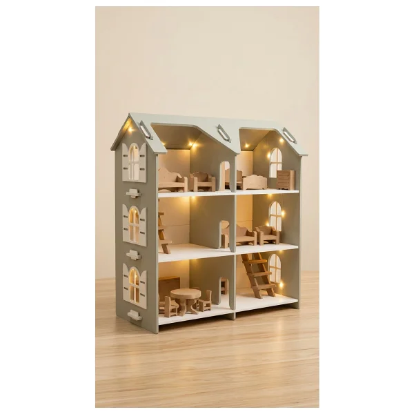 Hedefixtoys Ahşap Oyuncak Ev Pembe 3 Katlı Montessori Oyuncak Evi Ahşap Bebek Evi - Görsel 9