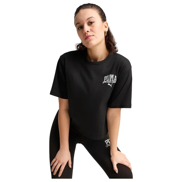 Puma Class Relaxed Crop 685030-01 Siyah Kısa Kollu Yuvarlak Yaka Kadın Tişört - Görsel 6