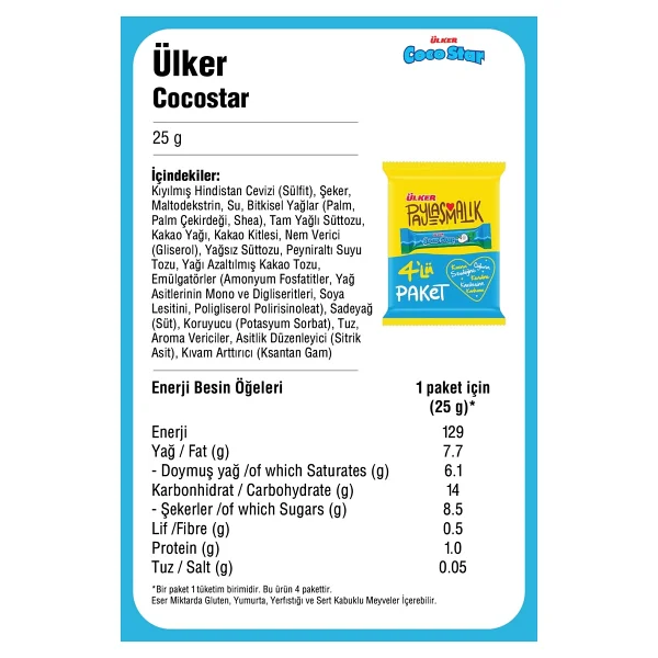 Ülker COCOSTAR Hindistan Cevizli Sütlü Çikolata Kaplamalı Bar - 4'lü Paket - 100 gram - 24 Adet - Görsel 3