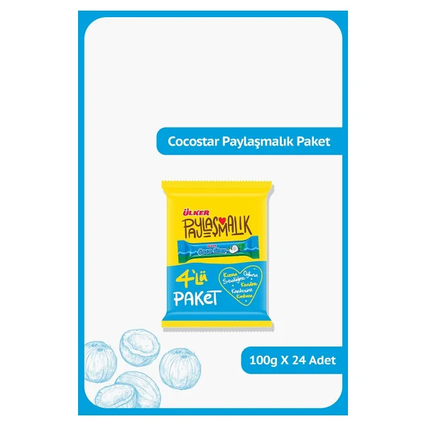 Ülker COCOSTAR Hindistan Cevizli Sütlü Çikolata Kaplamalı Bar - 4'lü Paket - 100 gram - 24 Adet - Görsel 2