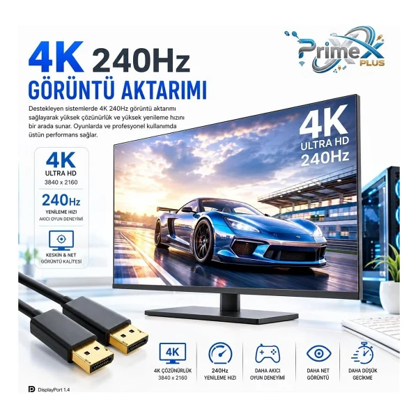 PrimeX PX-DP8K 1.5 m 8K DisplayPort Kablo - Görsel 2