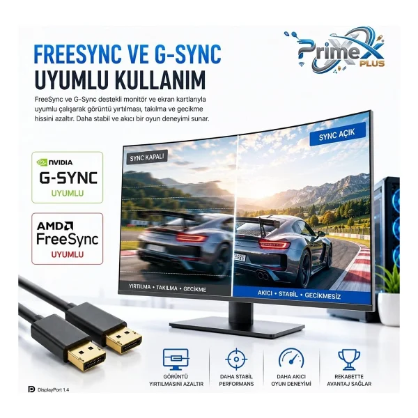 PrimeX PX-DP8K 1.5 m 8K DisplayPort Kablo - Görsel 5