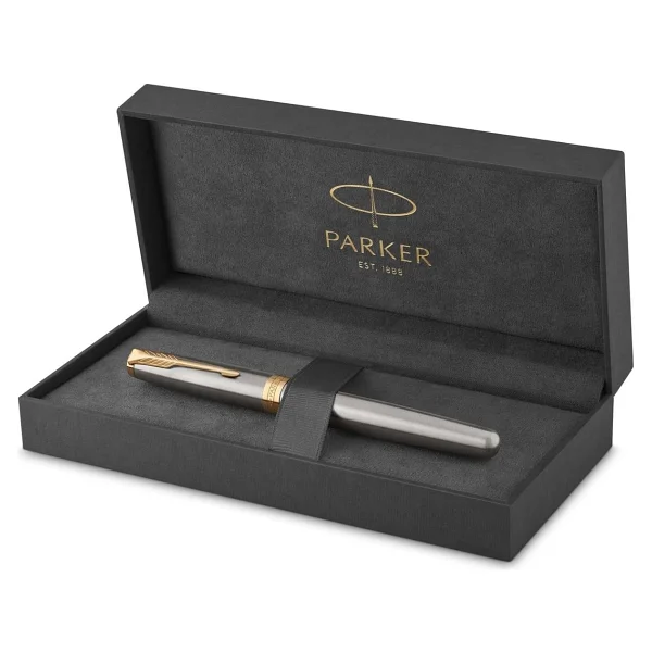 PARKER Sonnet Paslanmaz Çelik Altın Tasarımlı Dolma Kalem, Orta Kalınlıkta Uç, Mavi Mürekkep - Görsel 6