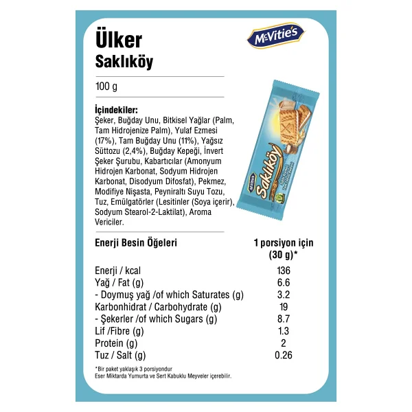 Ülker Saklıköy Sütlü Kremalı Bisküvi 100 gr 24'lü - Görsel 8