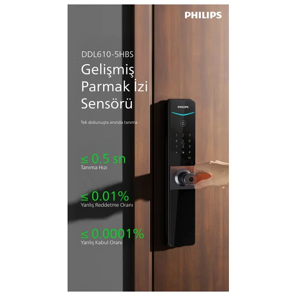 Philips Akıllı Kilit DDL610-5HBS Parmak İzi Şifre RFID Kart Wifi Bağlantılı - Görsel 4