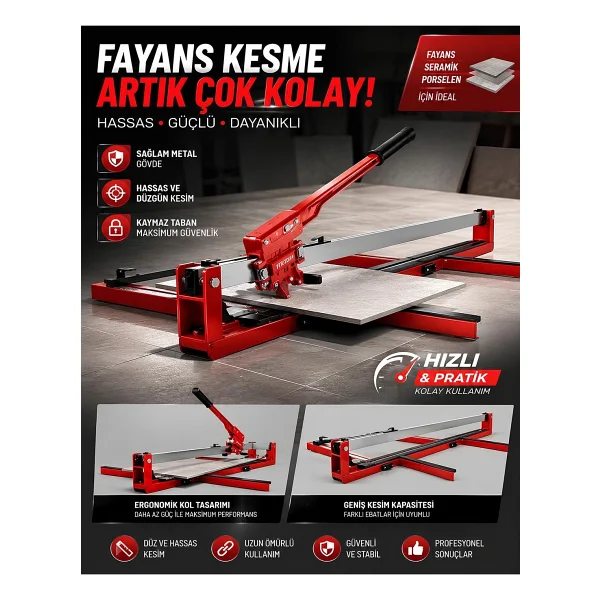 prohummer PH1200A 120 cm Seramik Fayans Kesme ve Granit Kesim Makinesi Kırmızı Lazer Teknolojisi Hassas Kesim - Görsel 5