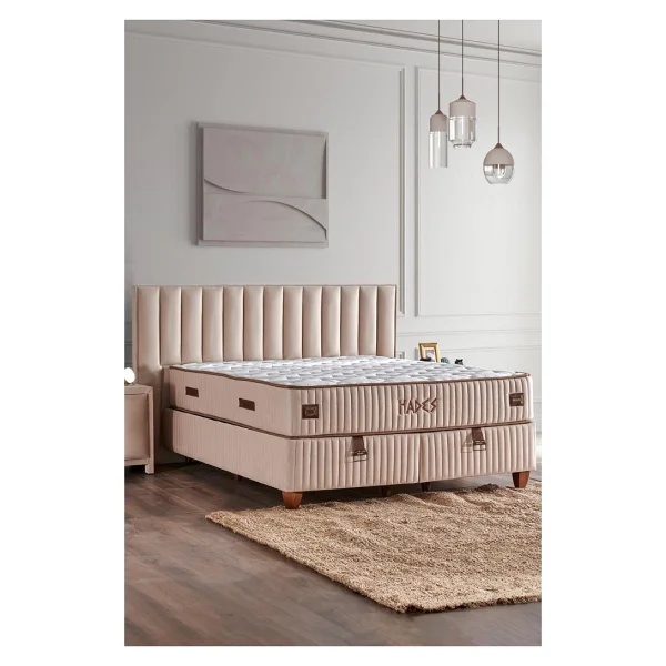 Niron Yatak Hades Yatak 180X200 cm Çift Kişilik 30 cm Kalınlığında Paket Yaylı Lüks Yatak Orta Sert Krem Kumaş - Bej - 180 x 200 cm - Görsel 2