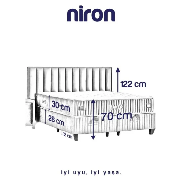 Niron Yatak Hades Lüks Baza ve Başlık Seti 140X190 cm Çift Kişilik Baza ve Başlık Takımı Koyu Gri Özel Kumaş - Antrasit - 140 x 190 cm - Görsel 3