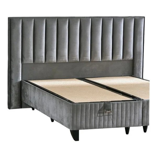Niron Yatak Hades Lüks Baza ve Başlık Seti 140X190 cm Çift Kişilik Baza ve Başlık Takımı Koyu Gri Özel Kumaş - Antrasit - 140 x 190 cm - Görsel 5