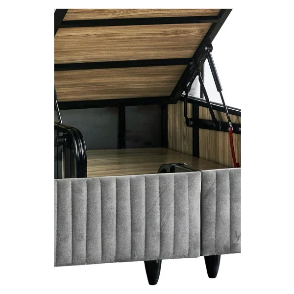 Niron Yatak Hades Lüks Baza ve Başlık Seti 140X190 cm Çift Kişilik Baza ve Başlık Takımı Koyu Gri Özel Kumaş - Antrasit - 140 x 190 cm - Görsel 8