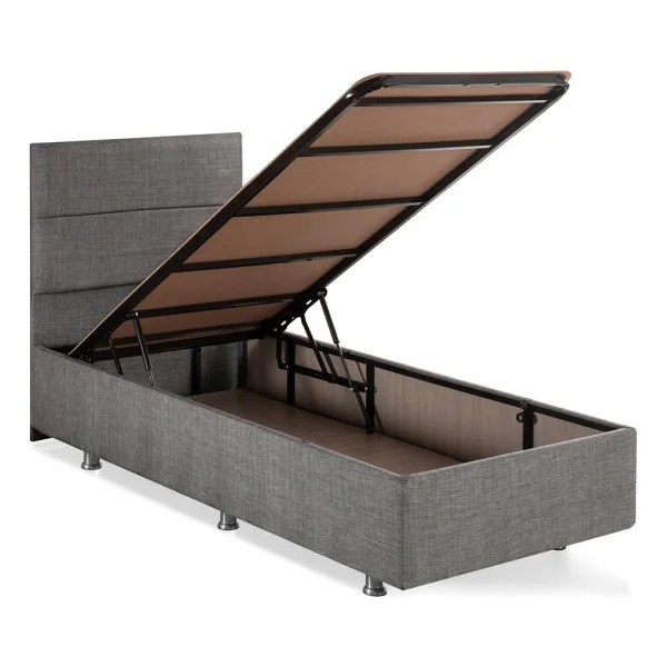 Niron Yatak Niron Silver Baza Ve Başlık Seti 100x200 Cm Tek Kişilik Kaydırmaz Kumaşlı Gri Keten Baza Ve Başlığı - Görsel 7