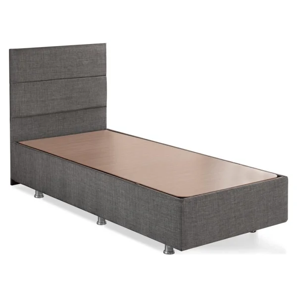 Niron Yatak Niron Silver Baza Ve Başlık Seti 100x200 Cm Tek Kişilik Kaydırmaz Kumaşlı Gri Keten Baza Ve Başlığı - Görsel 2
