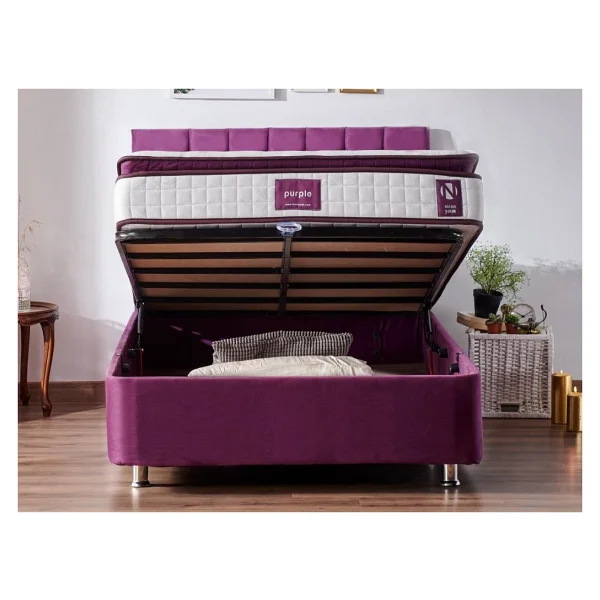 Niron Purple Baza Ve Başlık Seti 120x200 Cm Tek Kişilik Sandıklı Mor Kumaş Baza Ve Başlığı - Görsel 2