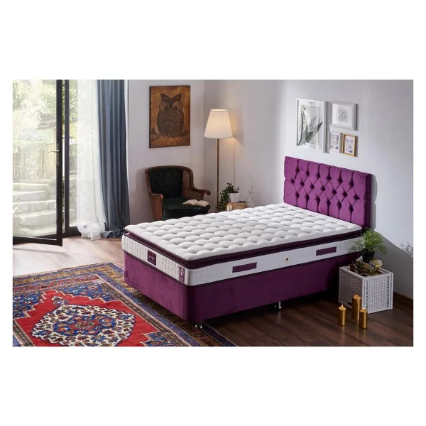 Niron Purple Baza Ve Başlık Seti 120x200 Cm Tek Kişilik Sandıklı Mor Kumaş Baza Ve Başlığı - Görsel 9