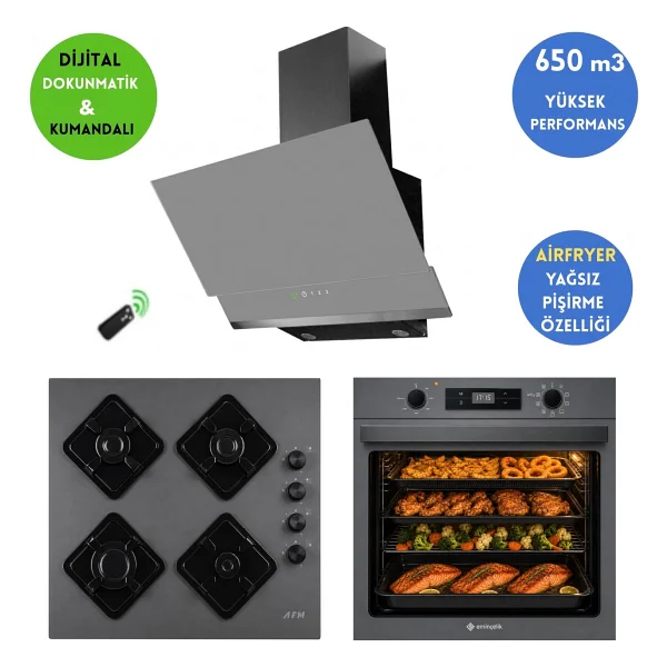 Eminçelik Ve Afm Marka G1 Airfryer Dijital Cam Antrasit-Gri Ankastre Set Af 2190G +Fm2210+ Fm3409 - Görsel 7